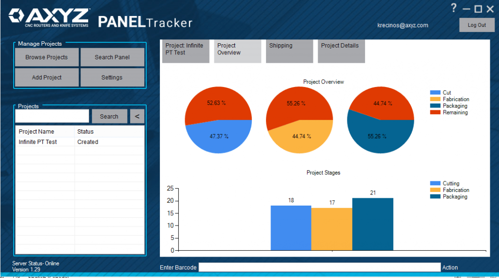 Paneltracker dashboard software partial